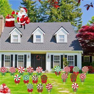 20pcs Peppermint Candy Yard Decorations with One-piece Bowknot and Stakes